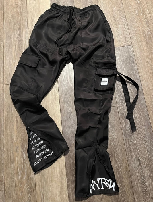 Black Flared Windbreaker Pants